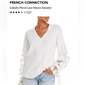 French Connection Ivory Blouse with Floral Lace Sleeves